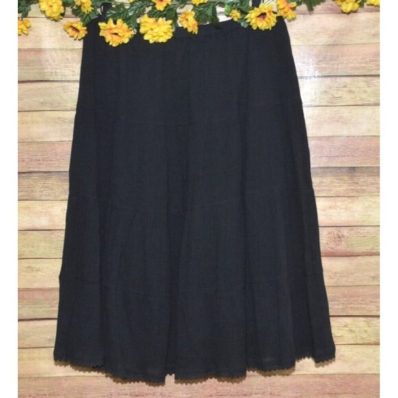 Haband! Black Tiered Flared Midi Skirt Size L Gauzy Elastic Waist Gypsy Western - Picture 5 of 8